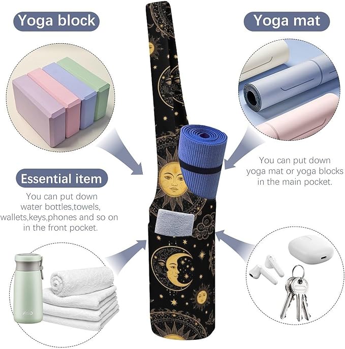 Meaudiwes Large Yoga Mat Bag with Long Strap for Women Yoga Accessories Sports Storage Bags Exercise Mats Tote Sling Carrier Bag