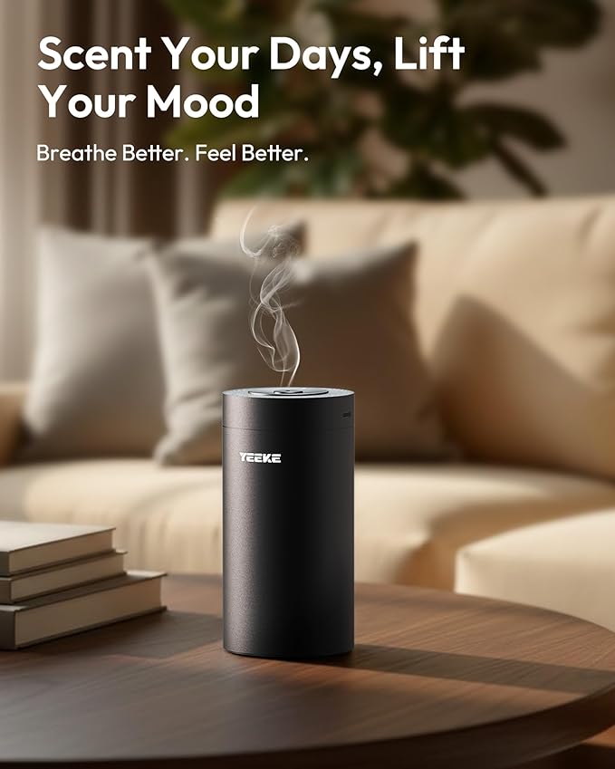Waterless Essential Oil Diffuser – Portable Aromatherapy Diffuser with 20mL Capacity, 3 Timer & Mist Modes, Battery Operated Scent Air Machine for Home, Office, Car – Black