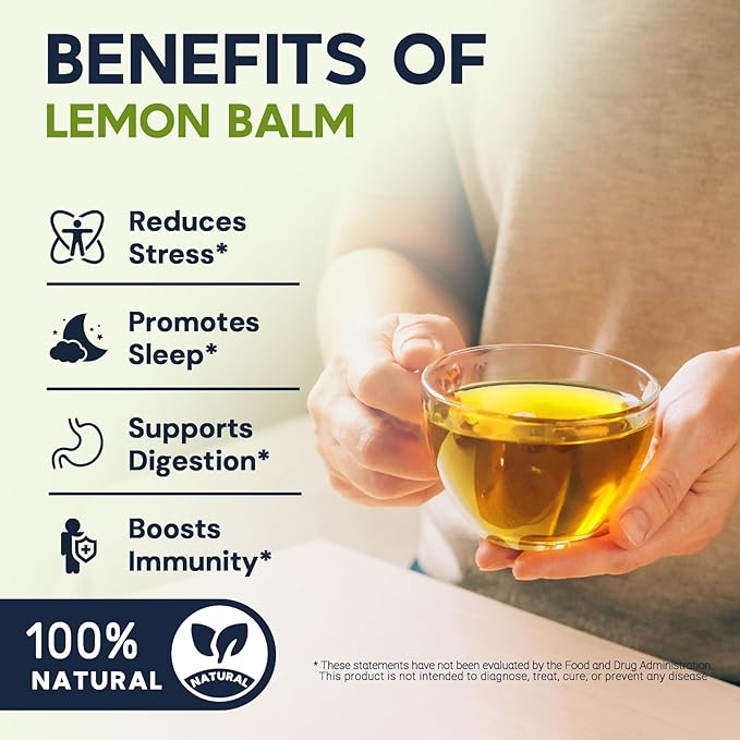 Hiihone Lemon Balm Tea Bags, Pure & Natural Melissa Officinalis Herbal Tea, Premium Dried Lemon Balm Leaf with Naturally Lemony & Citrusy Flavor, Caffeine-Free, Non-GMO, 20 Count