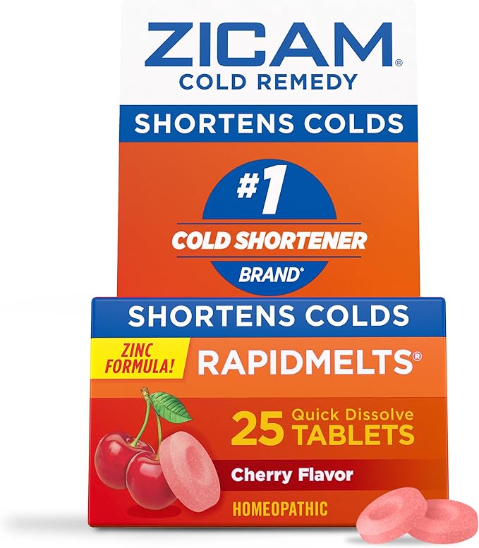 Zicam Cold Remedy Zinc Rapidmelts, Cherry Flavor, Homeopathic, Cold Shortening Medicine, Shortens Cold Duration, 25 Count