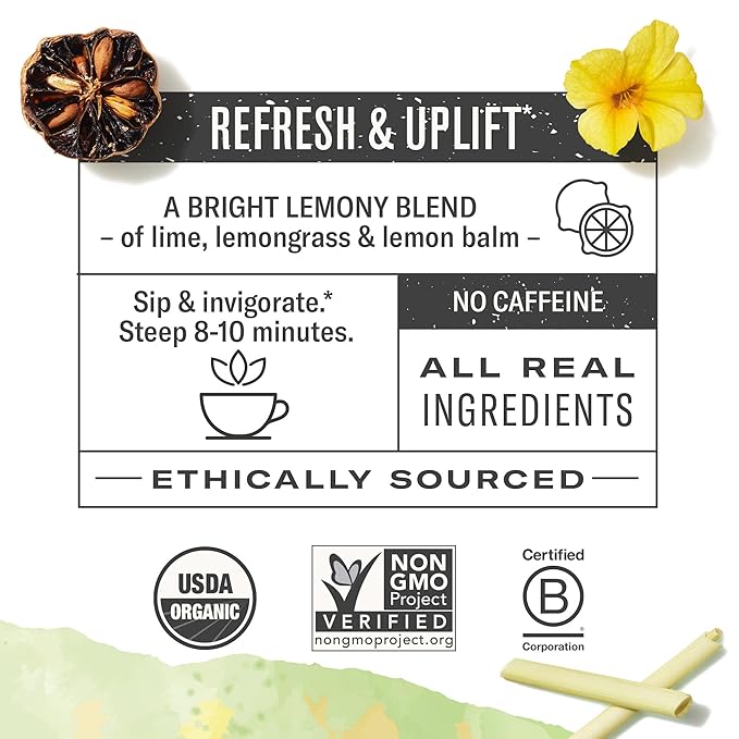 Numi Organic Tea Damiana Uplift, 48 Herbal Tea Bags for Energy and Wellness