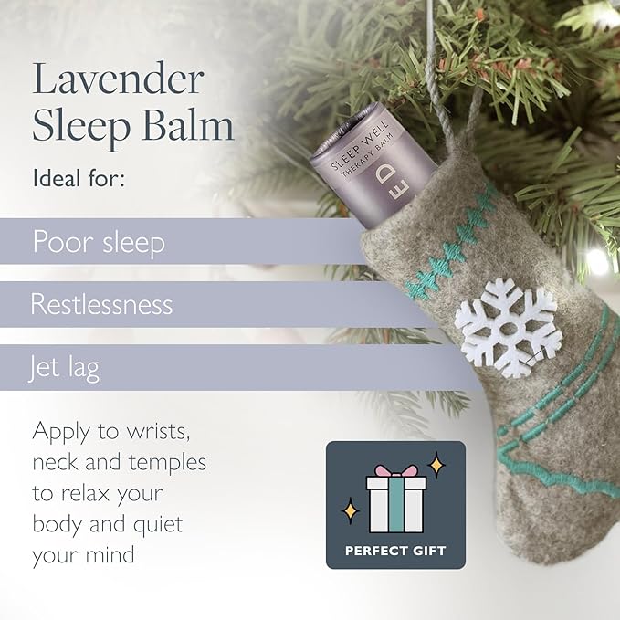 Scentered Sleep Well Aromatherapy Essential Oils Balm Christmas Stocking - for Restful Sleep & Bedtime Relaxation - Lavender, Chamomile, Ylang Ylang - Self-Care Stocking Stuffers for Women