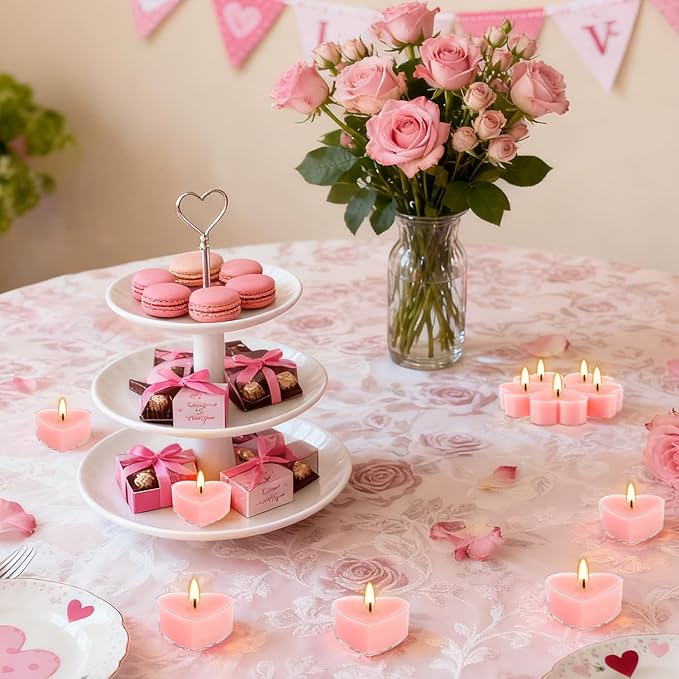50 PCS Heart Shaped Tea Light Candles, Rose Scented 4-Hour Burn Smokeless Tealights for Valentine's Day, Wedding Anniversary, Proposal，Romantic Decorations