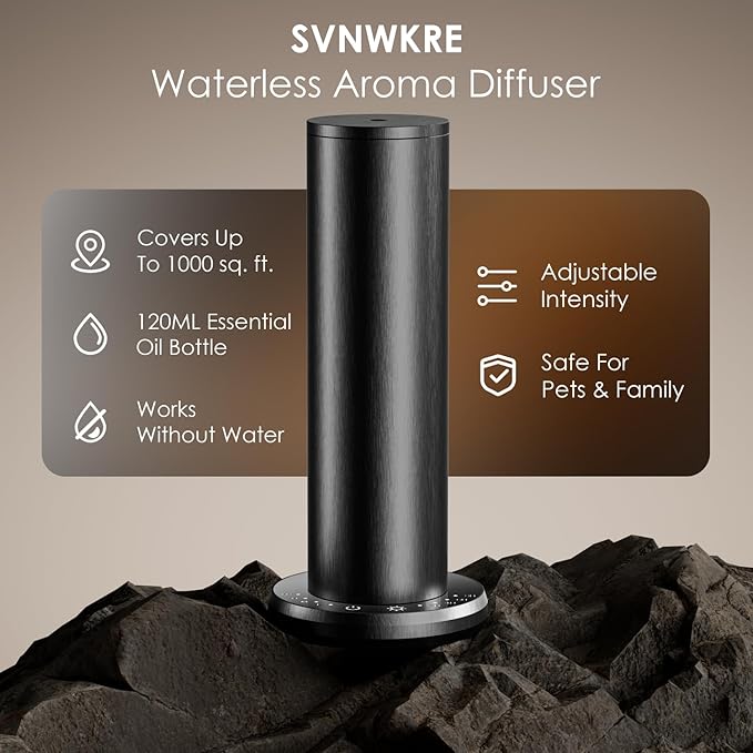 Waterless Essential Oil Diffuser,Aromatherapy Diffusers,Scent Diffusers for Home,Large Room, Hotel Scent Diffuser, 1000sq.ft, Aroma Diffusers (Black)