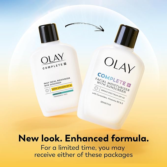 Olay Complete+ Face Moisturizer with Sunscreen SPF 40, For Sensitive Skin,Broad Spectrum Sun Protection,Fragrence-Free-No White Cast on All Tones,Nourishes Moisture Barrier-Ceramides,6 Oz(Pack of 2)