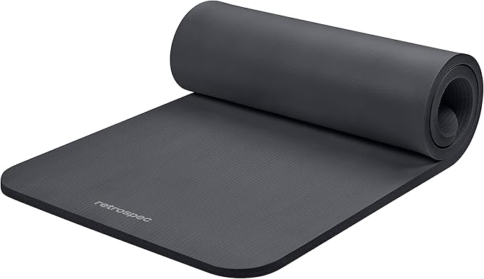 Retrospec Solana Yoga Mat 1" Thick w/Nylon Strap for Men & Women - Non Slip Exercise Mat for Home Yoga, Pilates, Stretching, Floor & Fitness Workouts