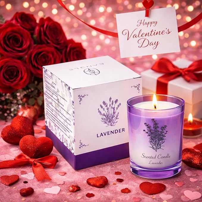 Valentine’s Day Gift for Girlfriend & Wife – Lavender Soy Candle for Relaxation & Romance, Anniversary Couple Gifts, Home Scented Aromatherapy Candle