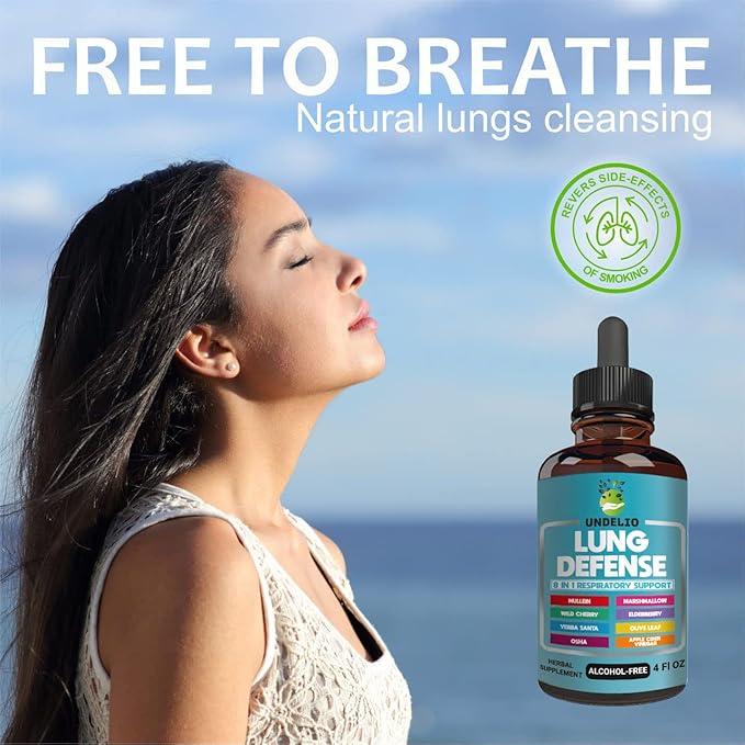 Lung Defense Herbal Extract 8 in 1 Blend (Mullein,Marshmallow,OSHA,Wild Cherry,Elderberry,Yerba Santa,Olive Leaf,ACV) Lung Cleanse - Respiratory & Immune System Support - Liquid Supplement- 4 OZ