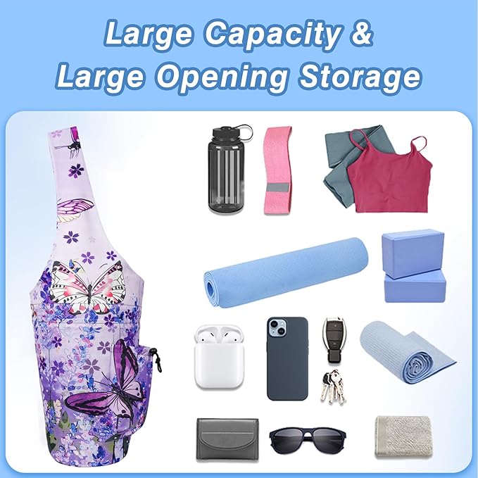 Yoga Mat Bag - Large Opening Long Tote Yoga Mat Carrier Holder Bag with Waterproof Wet Zipper Pocket and Drawstring Water Bottle Pocket - Yoga Bag Fit Most Size Mats
