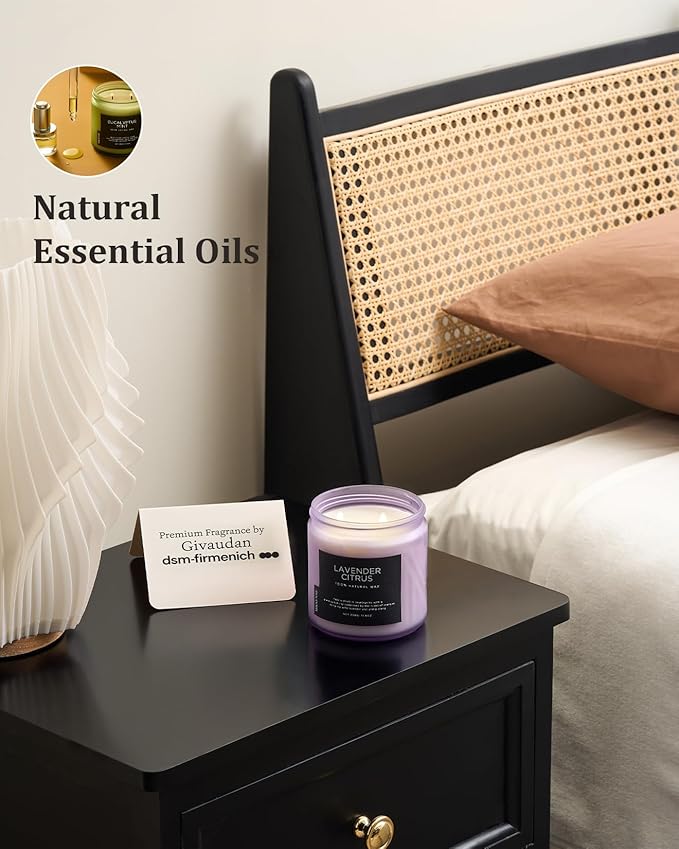 M&SENSE Soy Candles for Home Scented, 11.6oz Lavender Citrus Scent Aromatherapy 70H Burn Time, Stress Relief Gifts for Mom Girlfriend Teacher, Medium Jar Candle for Spa, Bath, Yoga