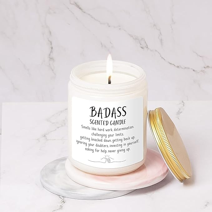 Badass Scented Candle - Congratulations & Promotion Gifts for Women & Men, Friends & Coworkers, Birthday Gifts for Her or Him - 7oz