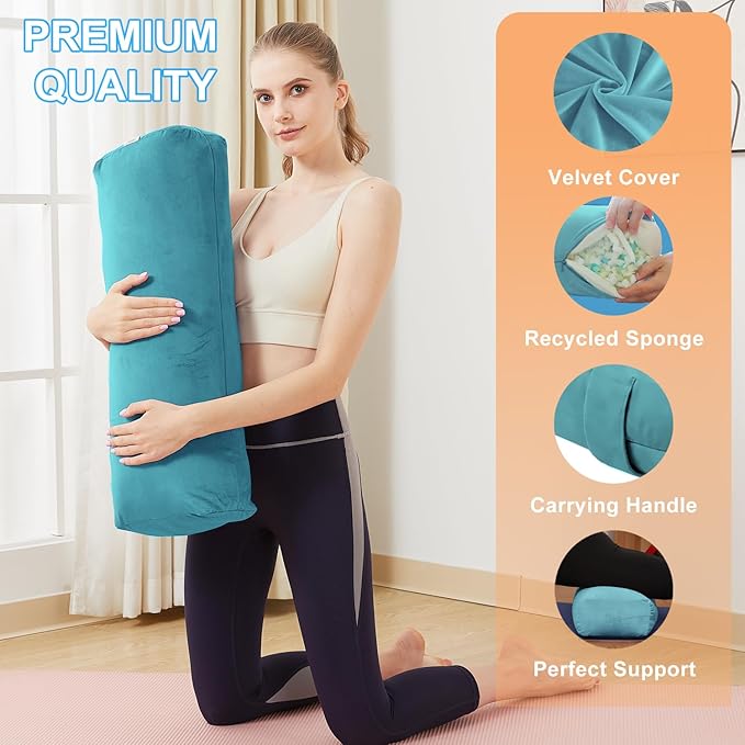 TokSay Rectangular Yoga Bolster Pillow, Meditation Pillow for Yin & Restorative Yoga, Filled with Wasted Sponge