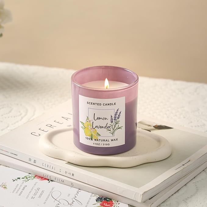 Lemon & Lavender Scented Candle - Spring &Summer Candle,Natutal Soy Wax Candles for Home Scented,Candle Gift for Women Men,11oz