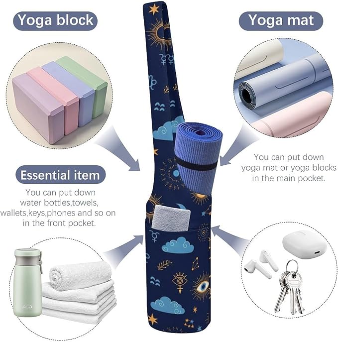 Meaudiwes Yoga Mat Bag for Women, Stylish Yoga Mat Tote Sling Carrier Bag, Long Strap Exercise Mats Totes Sport Storage Bag