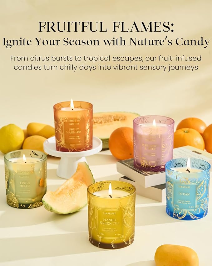 M&SENSE Plum Berrry Wood Soy Candles, Vegan Naturally Scented Non Toxic 8.1oz 42-Hour Burn Time, Winter Aromatherapy Candle for Stress Relief, Housewarming New Year Gifts