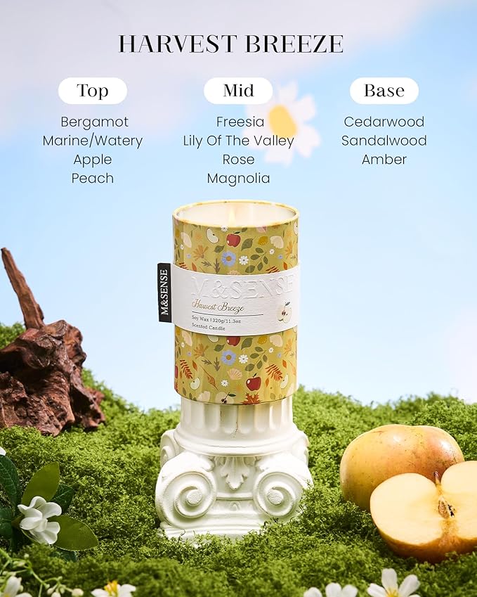 M&SENSE Harvest Breeze Scented Candle, Medium Jar Candle 11.3oz Natural Soy Wax for Home Scented, Floral Candles Gift for Spring Holiday, Up to 70 Hours Burning Long-Lasting Fragrance