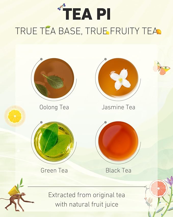 Tea PI Iced Tea – Oolong Tea, Green Grape Sweet Iced Fruit Tea Bottles, Real Juice, -16.9 fl oz, 500mL, 15 Pack