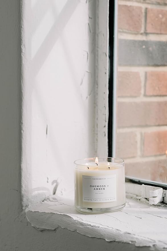 Calyan Wax Co. Lavender & Bergamot 3 Wick Scented Candle - 43 Hour Burn - Luxury 3 Wick Soy Candles - Non Toxic Soy Wax Candles - Long Lasting Large Glass Jar Candle for Home - 14.9oz