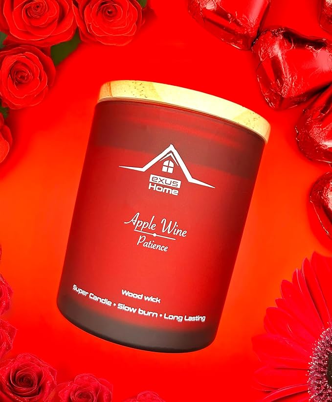Exus Hand Crafted, Soy Wax, Wood Wick, Aromatic Candle. Non-Toxic (Apple Wine/Patience)