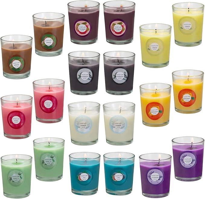 Scented Candles, Jasmine, Rose, Vanilla, Bergamot, fig, Lavender, Lemon, Spring,Strawberry, Rosemary, Aromatherapy Candles,Soy Wax Glass Jar Candle - 20 Pack