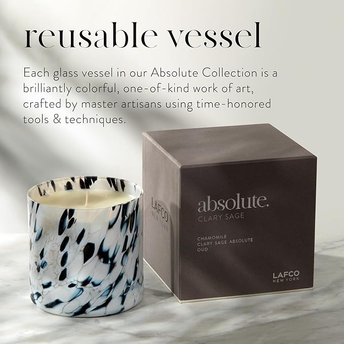 LAFCO New York Signature Candle, Clary Sage - 15.5 oz - 90-Hour Burn Time - Reusable, Hand Blown Glass Vessel - Made in The USA