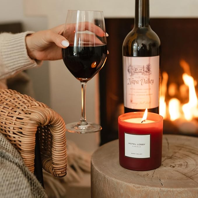 Hotel Lobby Napa Valley Candle – Luxury Hand-Poured 9.75oz 100% Soy Wax with Black Currant, French Oak, Sweet Soil, and Mulberry – Paraffin-Free, Infused with Essential Oils, 65-Hour Clean Burn