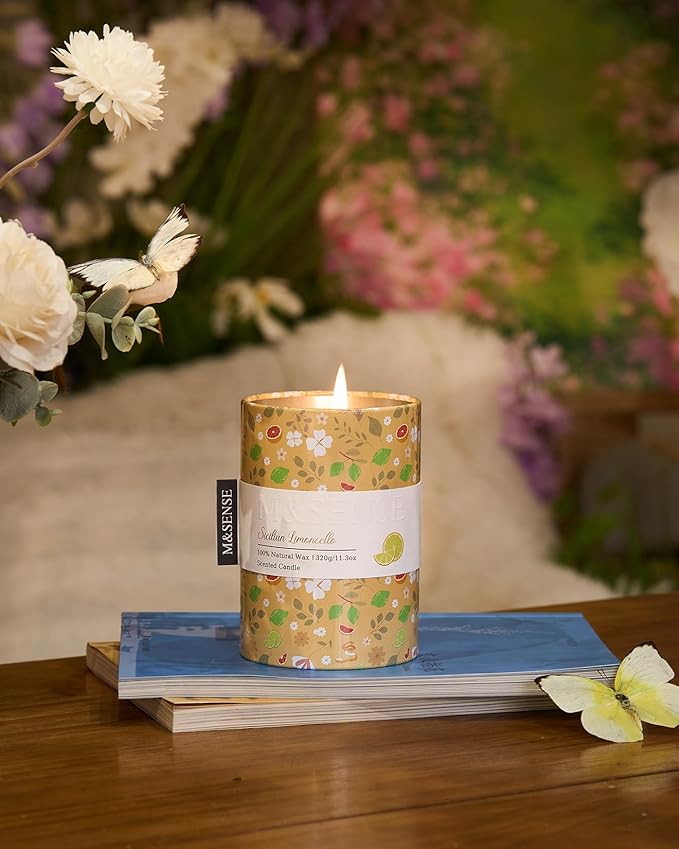 M&SENSE Sicilian Limoncello Scented Candle, Lemon Candle 11.3oz,Summer Soy Wax for Home Scented, Floral Candles Gift for Spring Holiday, Up to 70 Hours Burning Long-Lasting Fragrance