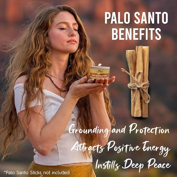 Palo Santo & Sage Smudge Candle (6oz) Ground & Purify - Pure Sage Energy Cleansing Candle for House Cleansing Negative Energy – Spiritual for Protection & Intention – Soy Wax - Made in The USA