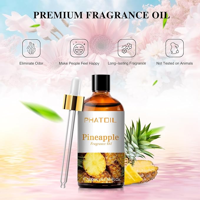 PHATOIL 3.38FL.OZ Pineapple Fragrance Oils for Aromatherapy, Essential Oils for Diffusers for Home, Perfect for Diffuser, Yoga, Skin Care, DIY Candle and Soap Making - 100ml