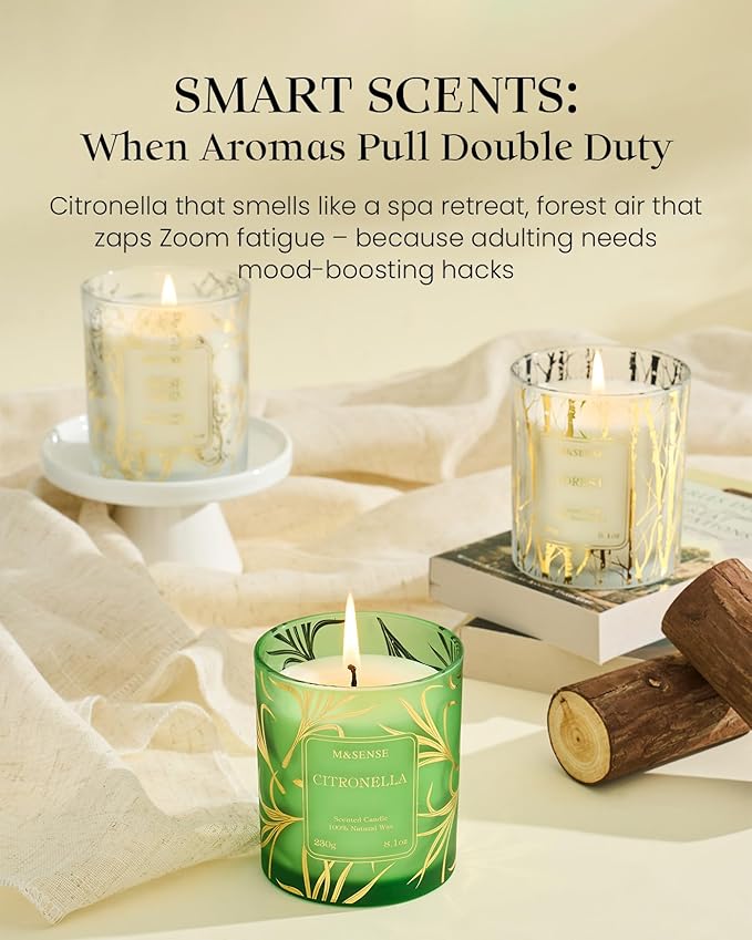 M&SENSE Forest Scented Vegan Soy Candles, 8.1oz 42-Hour Slow Burning Non Toxic, Winter Aromatherapy Candle for Bathtub Calming, Home Fragrance Housewarming New Year Gifts