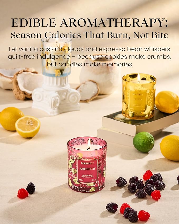 M&SENSE Raspberry Soy Candles, Vegan Non Toxic 8.1oz 42-Hour Burn Time, Winter Aromatherapy Candle for Relaxing Stress Relief, Housewarming New Year Gifts