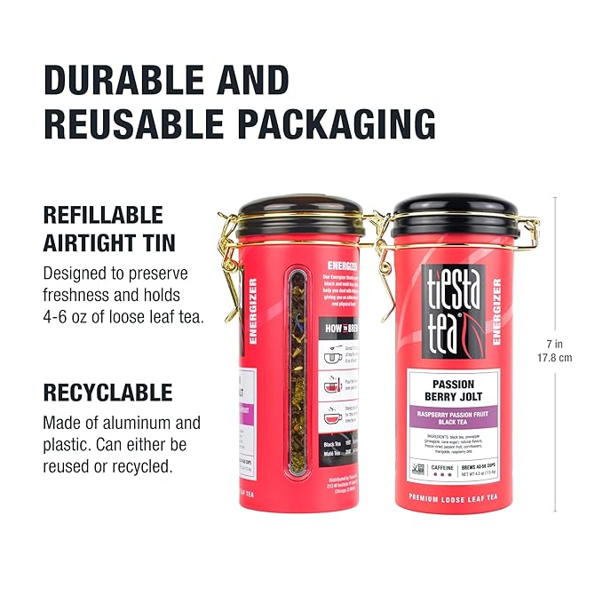 Tiesta Tea - Passion Berry Jolt, Loose Leaf, Raspberry Passion Fruit Black Tea, Premium Caffeinated Blend, Make Hot or Iced & Brews Up to 50 Cups, 4oz Refillable Tin (Pack of 6)