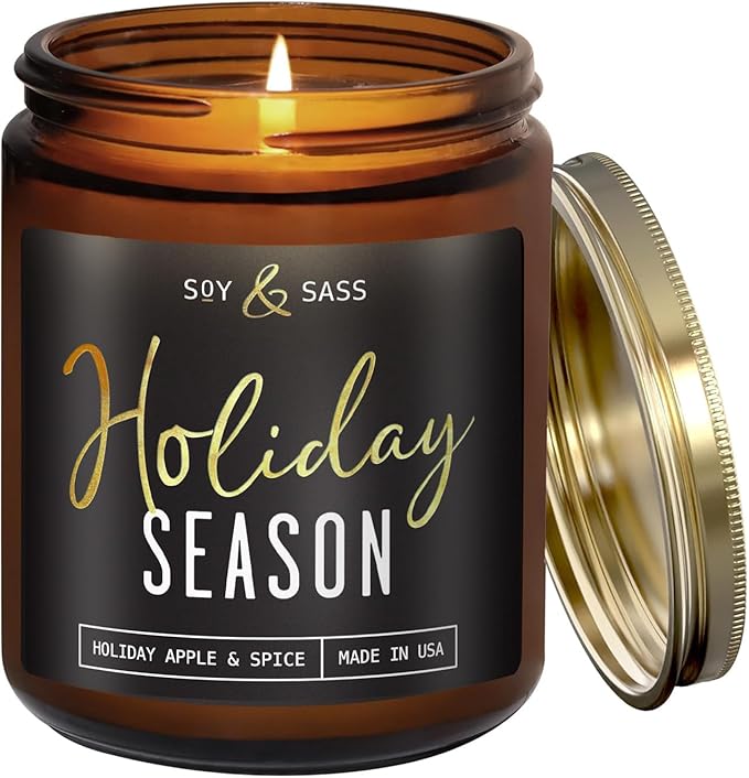 Holiday Candles, Christmas Candles Scented – ‘Holiday Season’ Soy Candle, w/Apple, Cinnamon & Clove - Infused with Essential Oils I Holiday Candle I 9oz, 50Hr, Made in USA