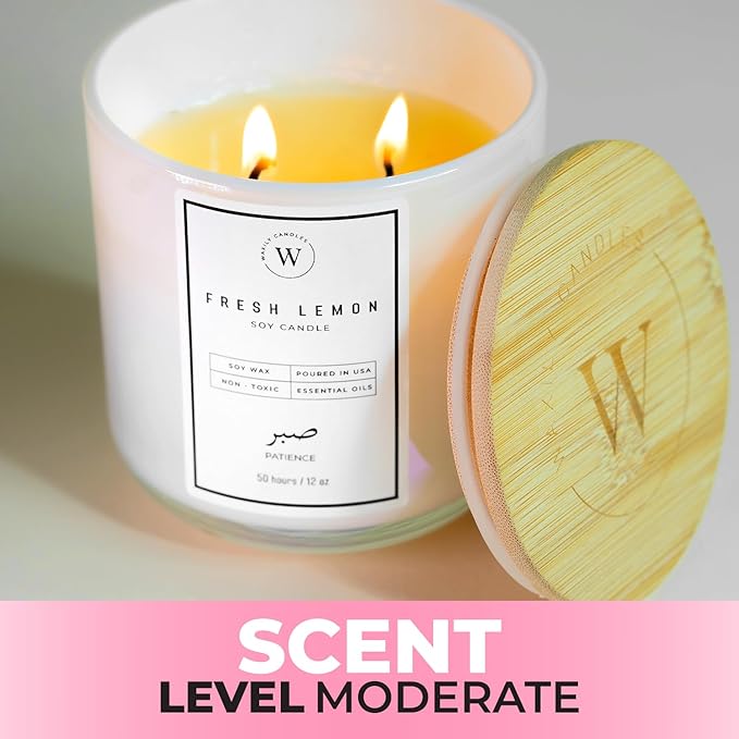 Waxily Lemon Scented Soy Candle | Non Toxic, Phthalate-Free Essential Oil Candle | Odor Eliminating Citrus for Kitchen, Aromatherapy, Luxury Gift, Clean Burning, Fresh Home Decor | 12oz