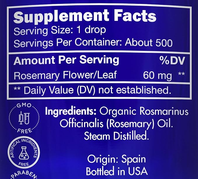 Organic, Rosemary Oil, Food Grade, for Hair, Growth – 100% Pure, Edible, Rosemary Essential Oil, by Zongle Therapeutics, 1 OZ