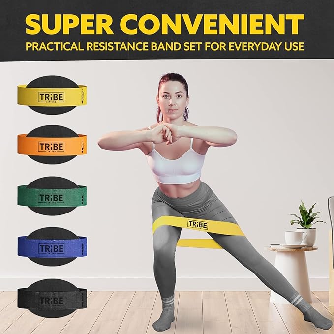 Tribe Lifting Fabric Resistance Bands for Glutes & Legs | 5 Fabric Workout Bands Set | Thick Booty Bands for Squats, Lunges, Hip Training, Physical Therapy & Home Workouts