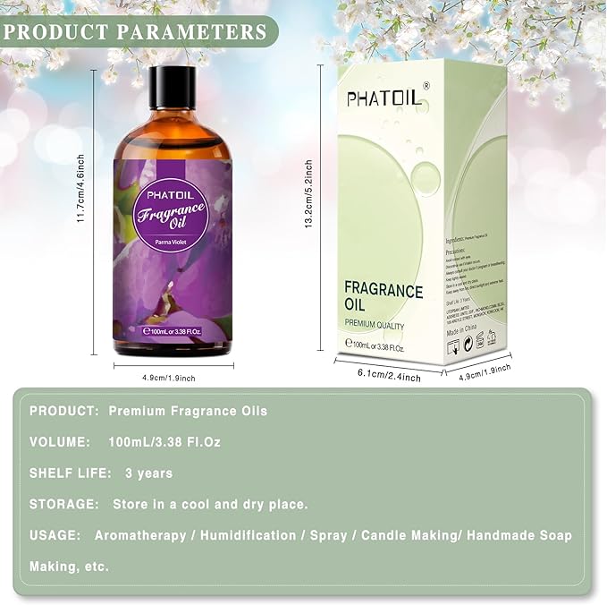 PHATOIL 3.38FL.OZ Parma Violet Fragrance Oils for Aromatherapy, Essential Oils for Diffusers for Home, Perfect for Diffuser, DIY Candle and Soap Making, DIY Scented Products - 100ml