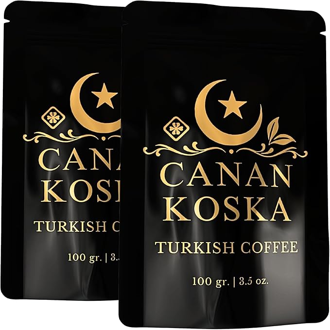 Canan Koska Turkish Coffee Medium Roast Ground Coffee 100% Arabica, Finely Ground for Rich Flavor and Smooth Texture, Ideal for Traditional Brewing in a Cezve - 3.5 Ounce (100g) - Pack Of 2