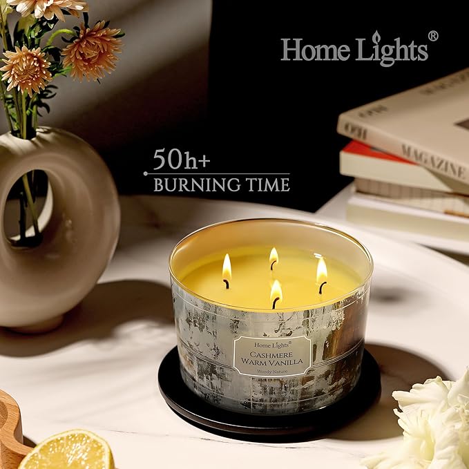 HomeLights Scented Candles for Women & Men, 18oz Candle Jars Aromatherapy 4-Wick Candle, Ideal for Industrial Chic Home Decor and Gifts, Cashmere Warm Vanilla