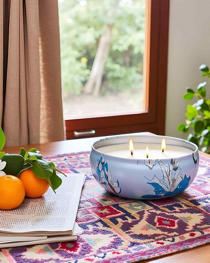 M&SENSE Ocean Waters Scented Candles Large 3 Wick Soy Tin Candle, Over 40 Hour Burning Time, 100% Natural Vegan Wax Relaxing Aromatherapy Aesthetic Candle Gift for Women Men