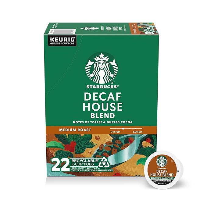 Starbucks K-Cup Coffee Pods, Medium Roast Hot or Iced Coffee, Decaf House Blend, 22 Keurig Pods