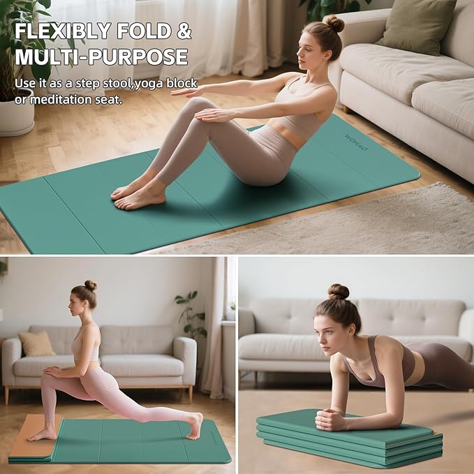 WOHAO 7-Fold Yoga Mat 70"x24" - 1/2 Inch Thick Folding Exercise Mat, Compact Non-Slip TPE Mat for Travel, Storage, Yoga & Home Gym, Lightweight & Portable