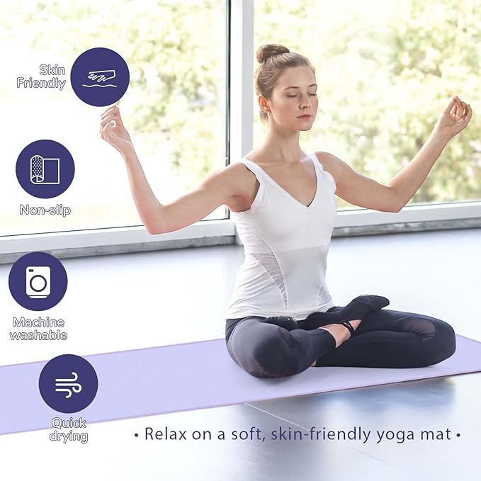 Peryiter 2pack 72 x 24'' Hot Yoga Towel Pack with Grip Dot, Sticky Fiber Mat Towels Non Slip for Hot Yoga, Absorbent Microfiber Sweat Anti-slip Cover for Pilates Exercise Fitness Workout(Light Purple)