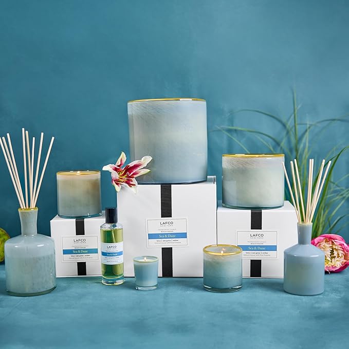 LAFCO New York Signature Candle, Sea & Dune - 15.5 oz, 2 Pack - 90-Hour Burn Time - Reusable, Hand Blown Glass Vessel - Made in The USA