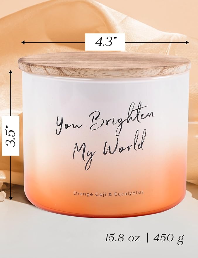 Orange Goji Berry & Eucalyptus 3-Wick Soy Scented Candle, 15.8 oz Large | Scented Candles for Home | Citrus Eucalyptus Aromatherapy Candle | “You Brighten My World” Quote
