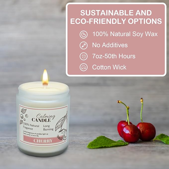 Scented Candles Gifts for Women, Home Decor Soy Candles, Birthday, Valentine, Christmas, Anniversary Aromatherapy Gifts or Just for Enjoying Life and Personal Relaxation Healing (7oz, Cherry)