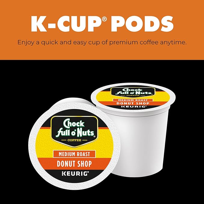 Chock Full o' Nuts Donut Shop Keurig K-Cup Pods for Keurig Brewers – Premium Arabica, Medium Roast – Single Serve – 4 Packs of 24 K-Cup Pods