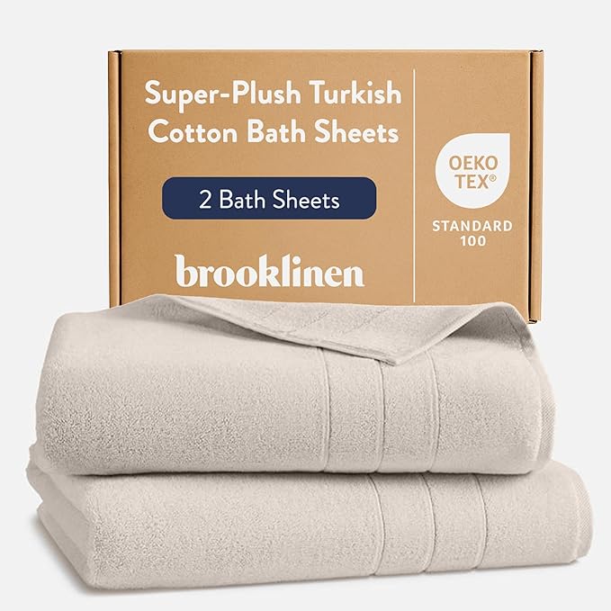 Brooklinen Super-Plush Turkish Cotton Bath Sheets - Set of 2 - Cotton, 820 GSM, Highly Absorbent, Machine Washable, Perfect for Home & Bathroom (40" x 65", Driftwood)