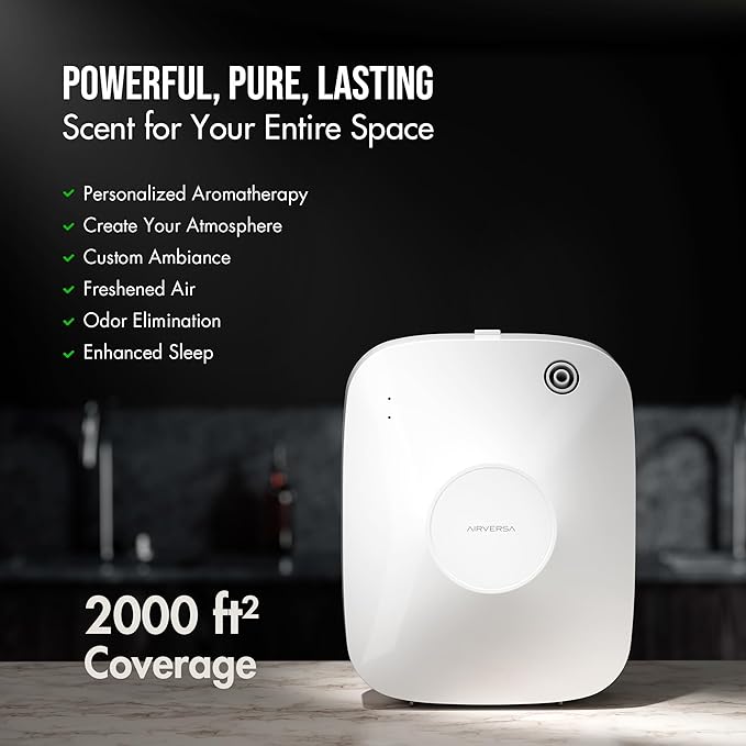 Airversa Smart Waterless Essential Oil Diffuser, 400mL Capacity with 200mL Fragrance Scent Oils, Up to 2000 sq ft Scent Air Machine with 12A1V Power Adapter for Large Room, ANA White Kit