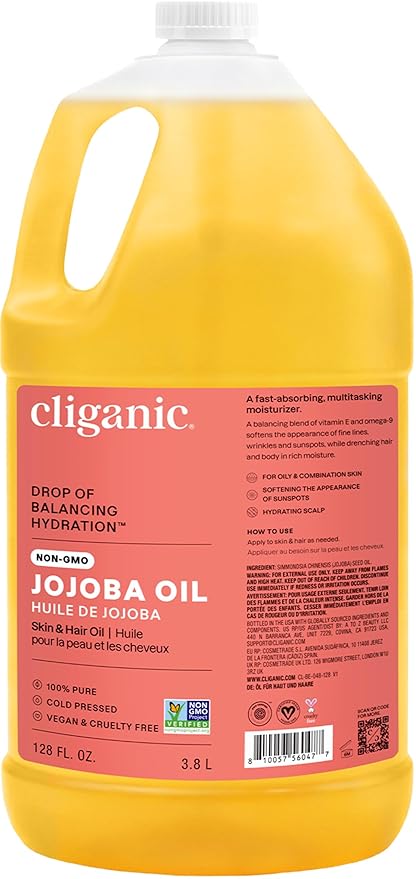 Cliganic Jojoba Oil Non-GMO, Bulk Gallon 128oz | 100% Pure for Skin, Hair & Face, Cold Pressed Natural Hexane Free - Hair Relaxer
